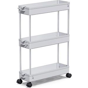 Slim Rolling Storage Cart, Laundry Room Organization,3 Tier Mobile Shelving Unit
